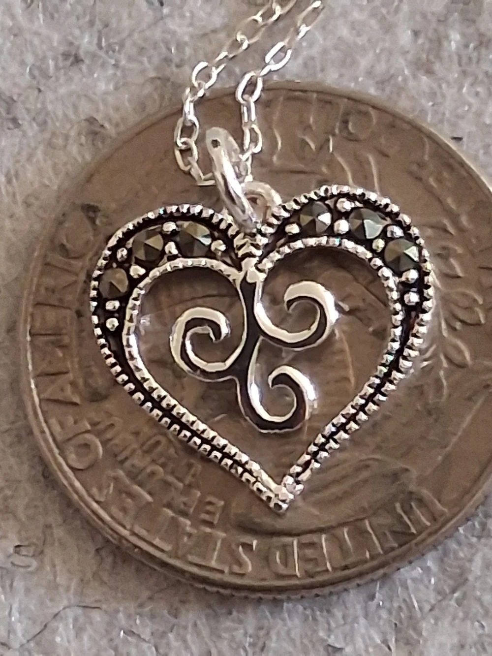 Sterling Silver Heart Scroll Pendant Necklace - Silver